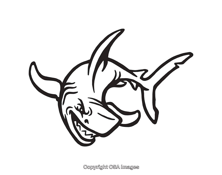 Black and White Line Art Illustration of a Shark Character