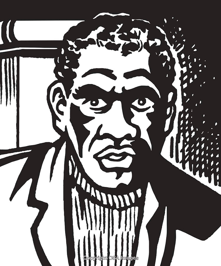 Black and White Illustration of a Man's Thoughtful Expression