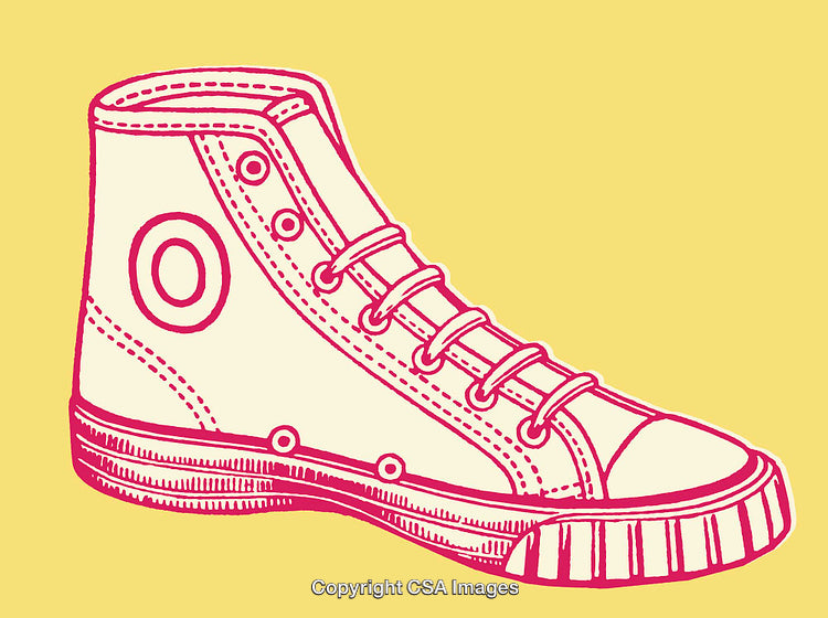 Illustrated Line Art of a High-Top Sneaker in Vibrant Colors