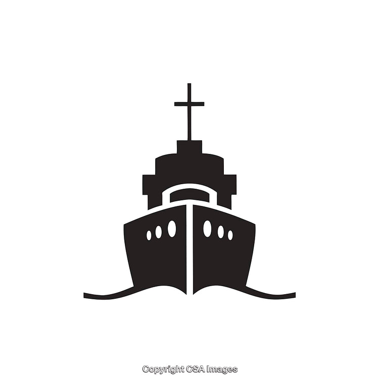 Black and White Line Art Illustration of a Cruise Ship Symbol