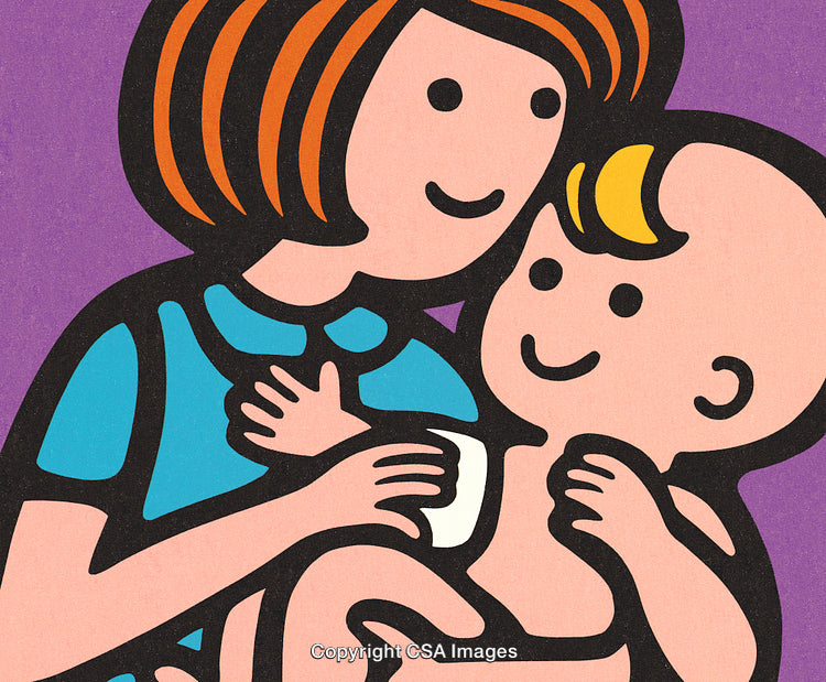 Illustrated Scene of Motherhood and Child Bonding in Vibrant Colors