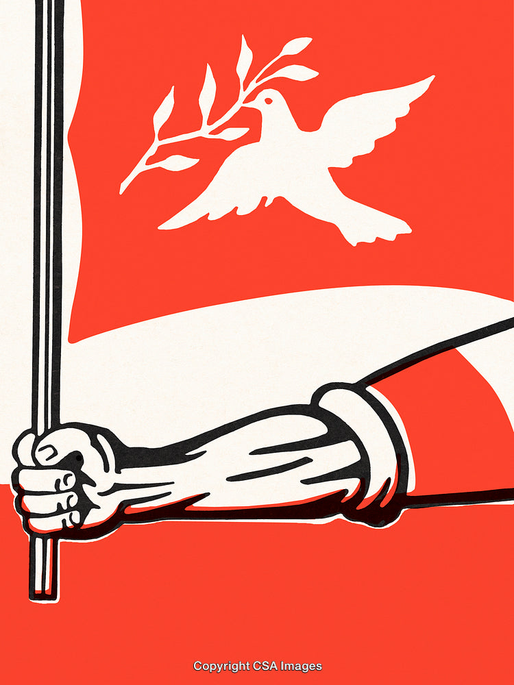 Illustration of a Flag with a Peace Dove and Olive Branch