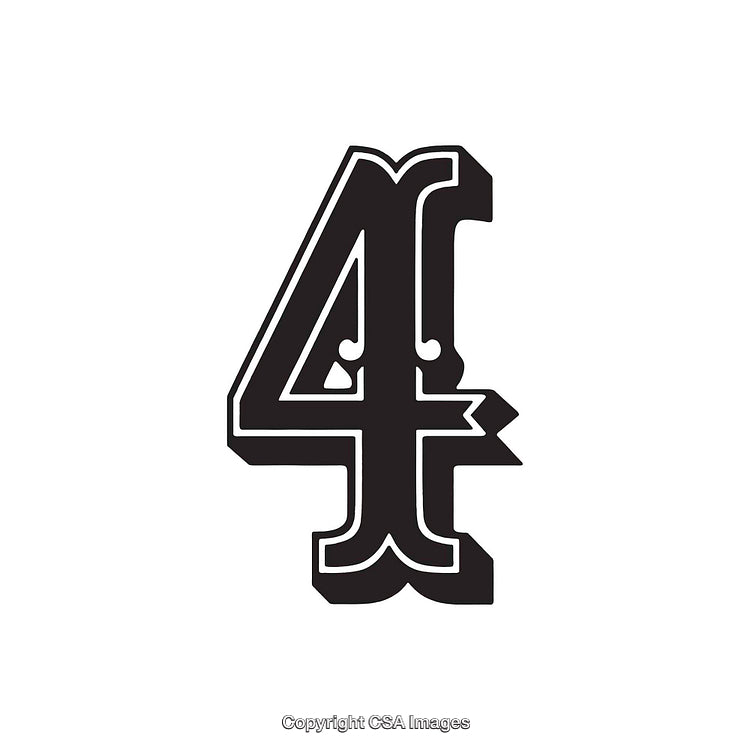 Decorative Monochrome Illustration of the Number Four in Bold Font Style