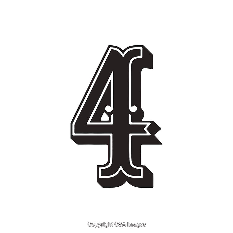 Decorative Monochrome Illustration of the Number Four in Bold Font Style
