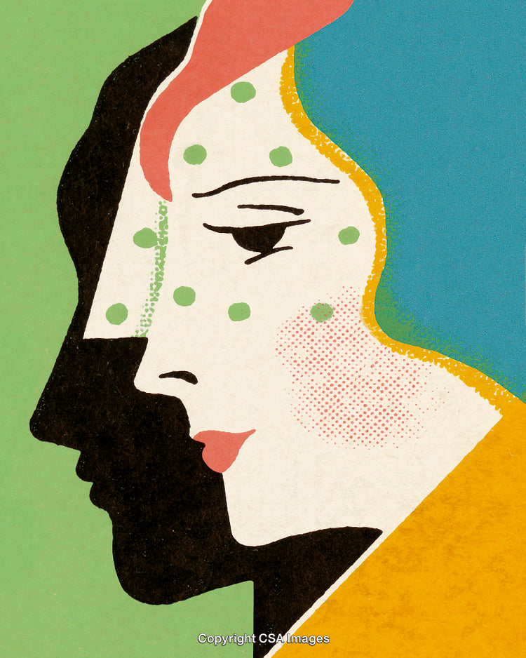 Abstract Artistic Portrait Showing Duality of a Face With Colorful Shapes
