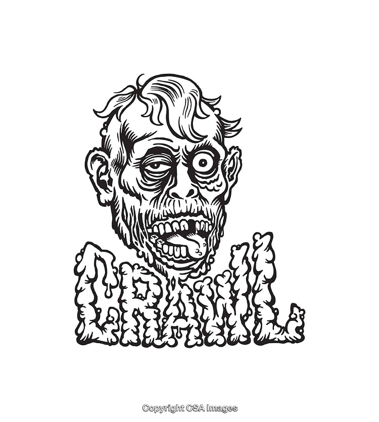 Vintage Black and White Zombie Line Art Illustration with Text Design