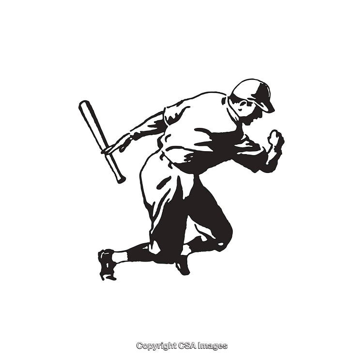 Black and White Line Art of a Baseball Player Swinging the Bat