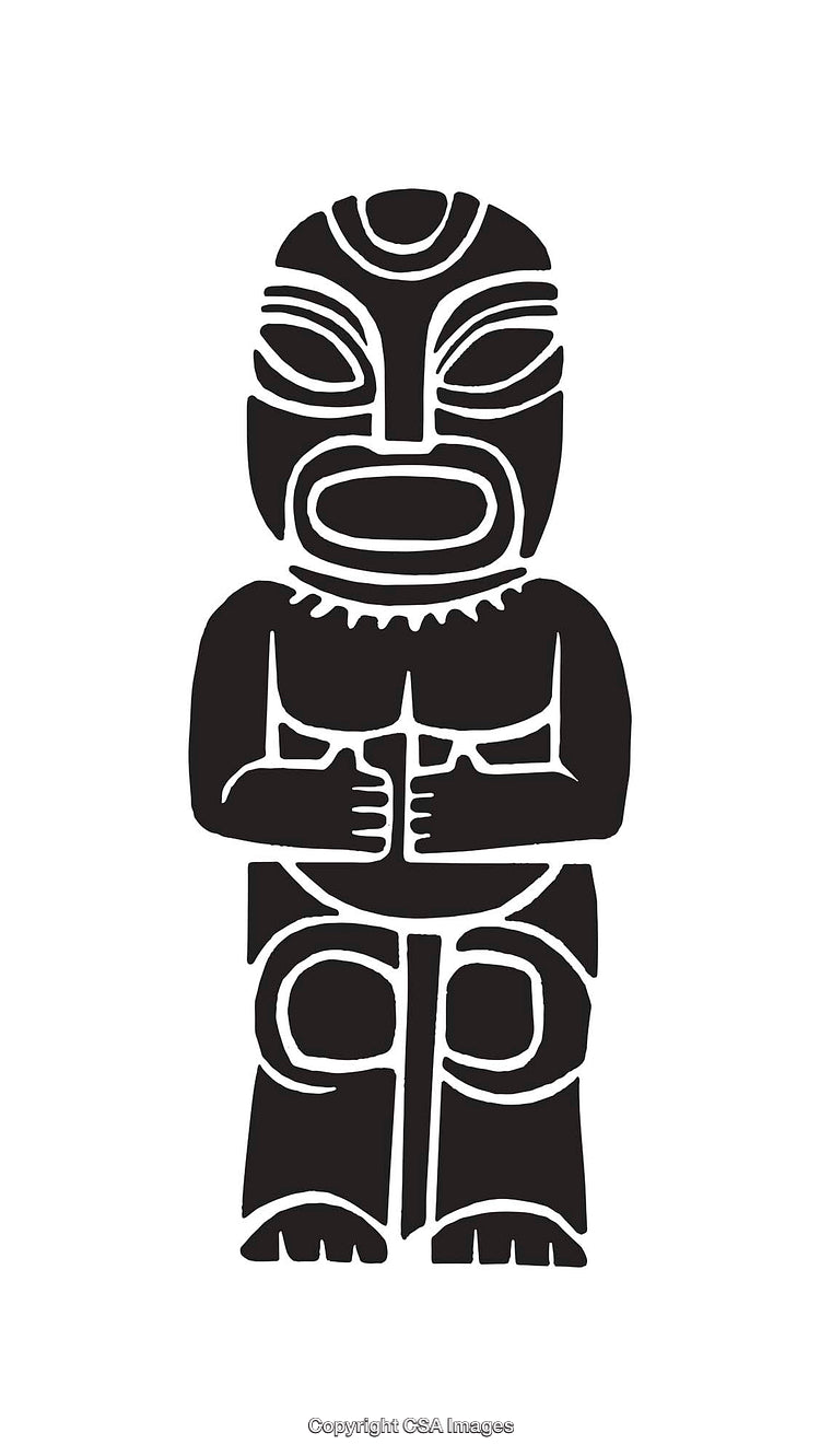Tribal-Inspired Black and White Line Art Illustration Featuring an Ancient Symbol