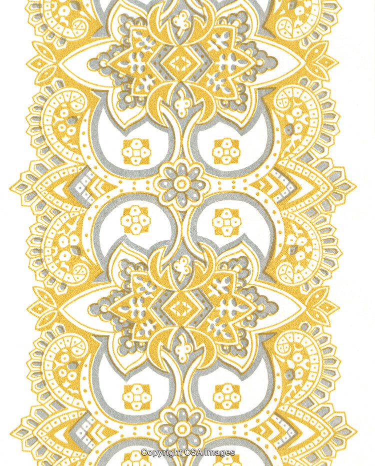 Intricate Gold and Gray Floral Patterned Ornamental Design Illustration