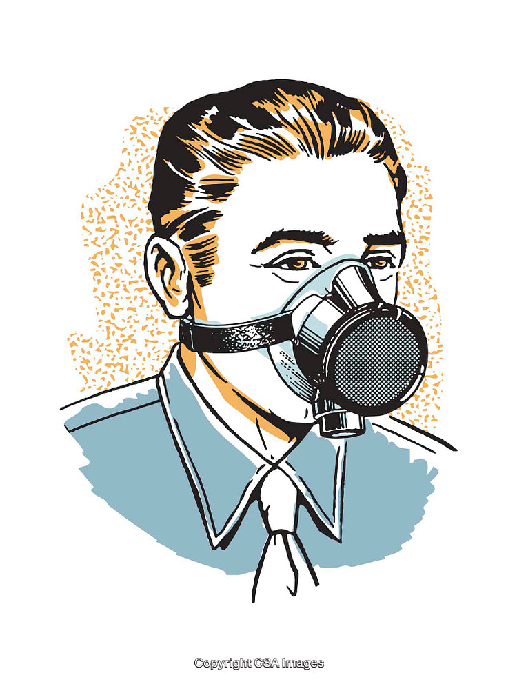 Vintage Illustration of Man Wearing Protective Respirator Mask