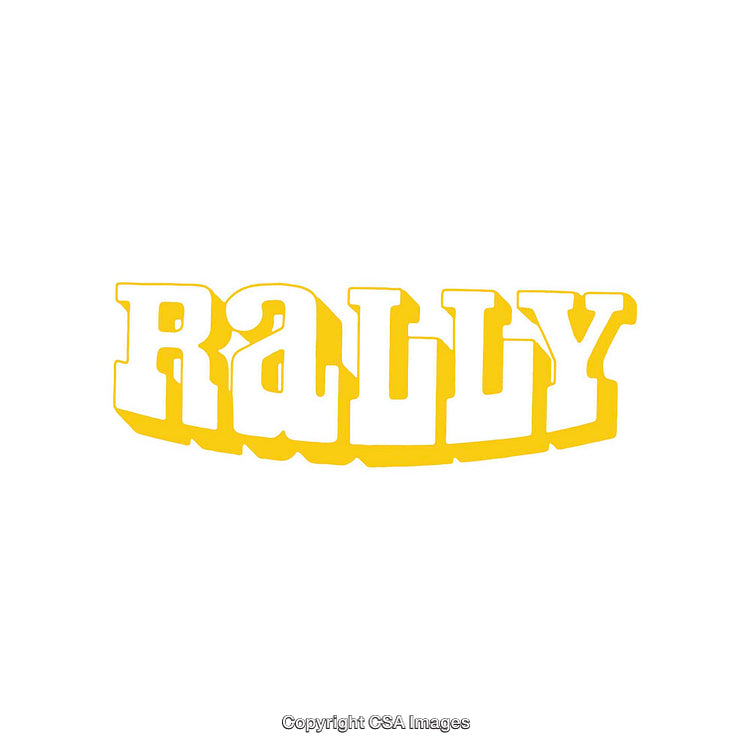 Bright Yellow Rally Text Illustration on a Clean White Background