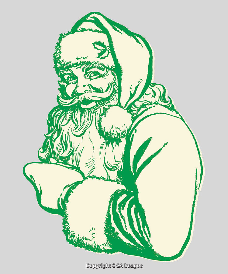 Vintage Line Art Depiction of Santa Claus in Christmas Attire
