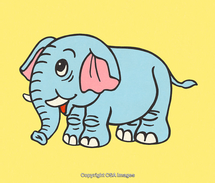 Cute Blue Cartoon Elephant Illustration With a Yellow Background