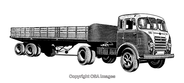 Detailed Vintage Engraving of a Classic Six-Wheel Cargo Truck
