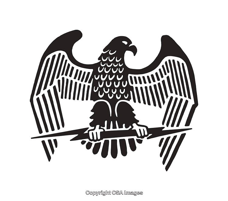 Black And White Eagle Line Art Holding a Rod Symbol