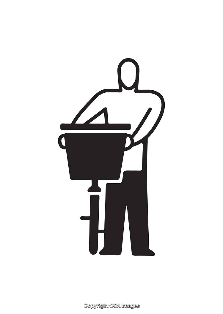 Minimalist Black And White Icon Depicting A Person With A Bicycle