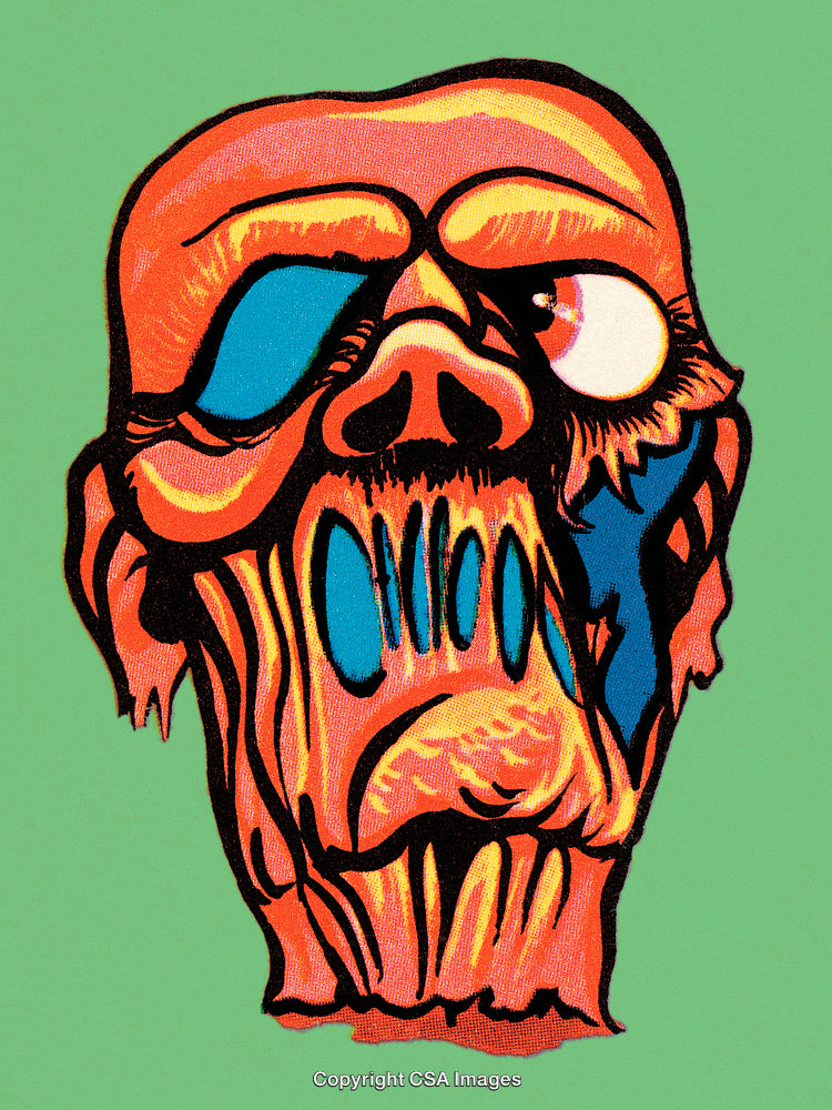 Abstract Illustration of a Stylized Orange Skull with Detailed Features
