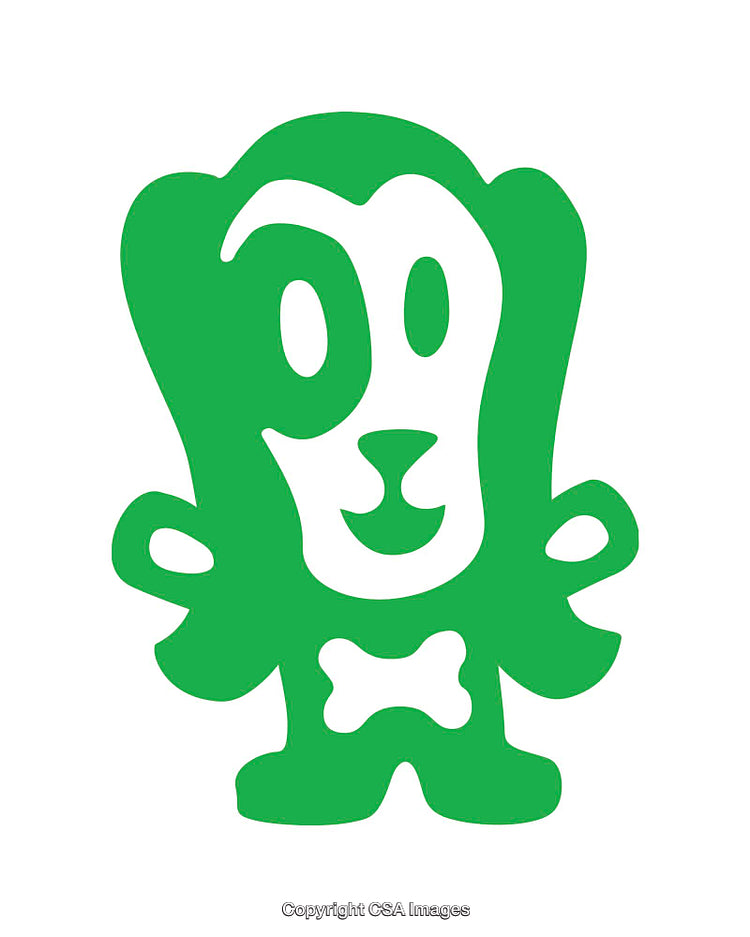 Green Cartoon Dog Icon with Bone Motif in Whimsical Style