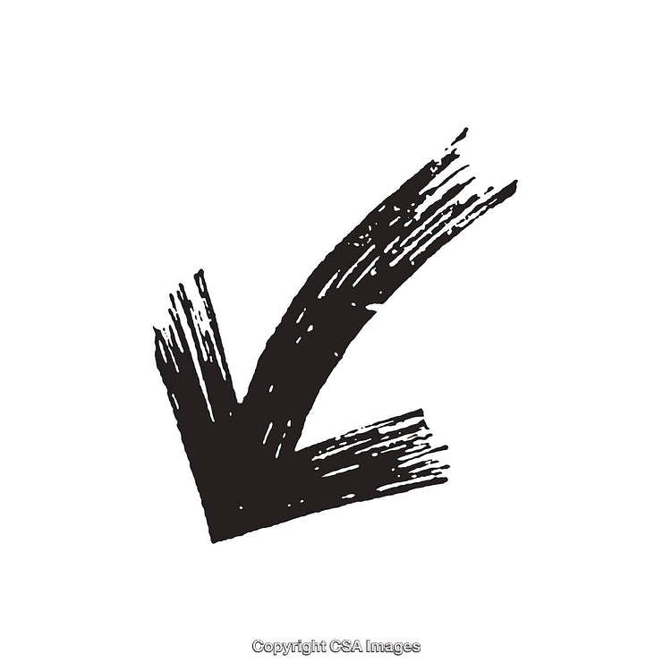 Hand-Drawn Black Brushstroke Downward and Leftward Arrow Sketch