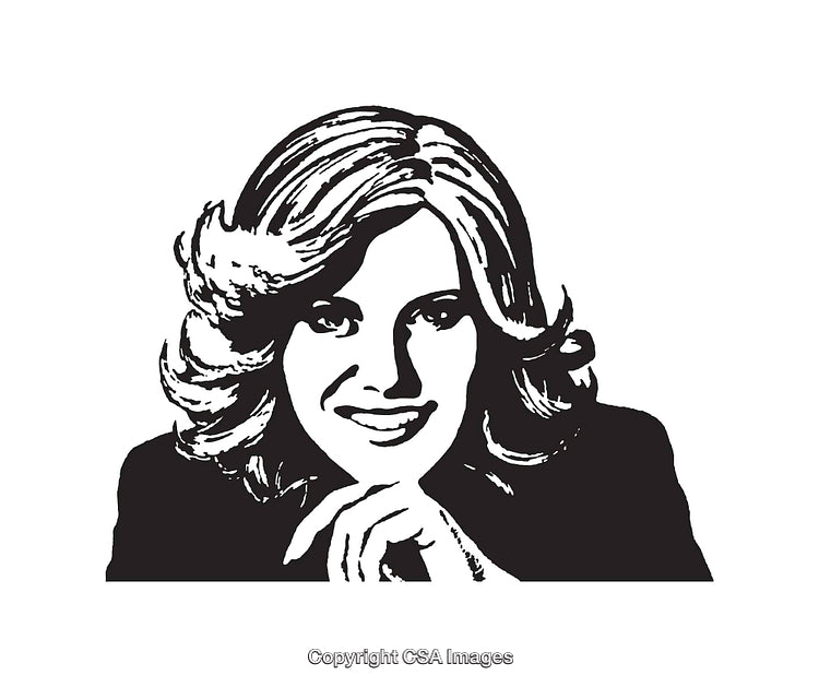 Black and White Line Art Illustration of Smiling Woman Portrait