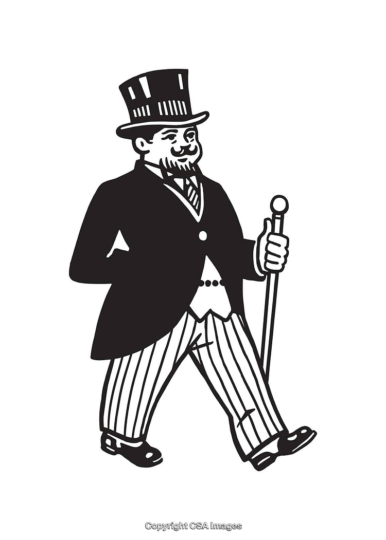 Vintage Monopoly Style Black and White Gentleman Illustration