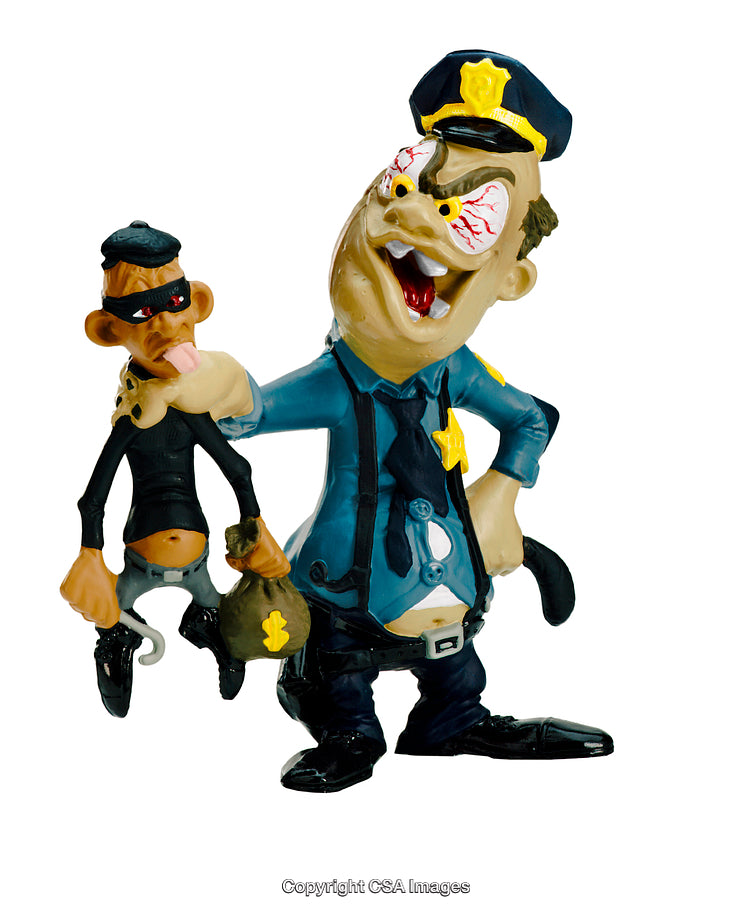 Humorous Police Officer and Thief Figurines in Comedic Style