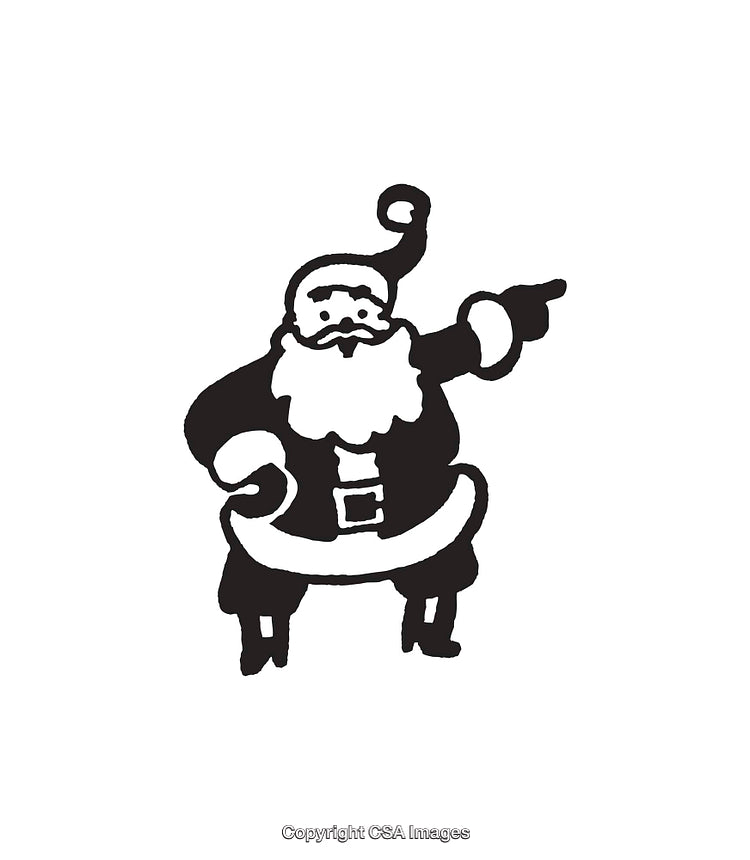Black and White Line Art Illustration of Santa Pointing Joyfully