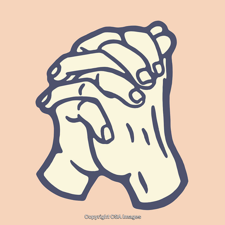 Illustrated Line Art of Clasped Hands Symbolizing Unity and Prayer