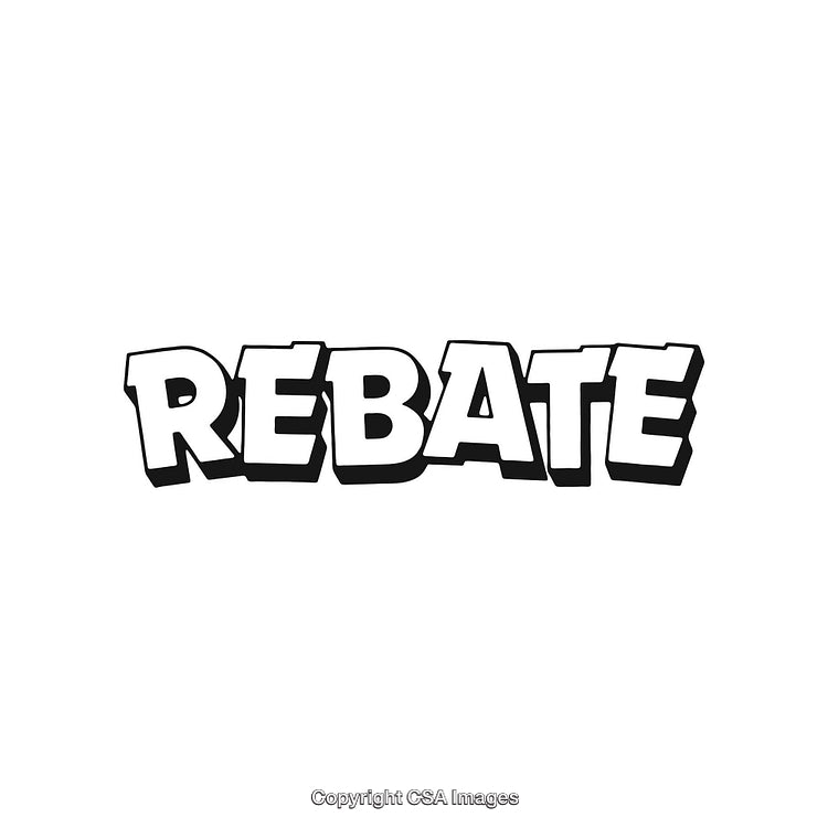Bold Graphic Illustration Highlighting the Term 'Rebate' in Black and White Design