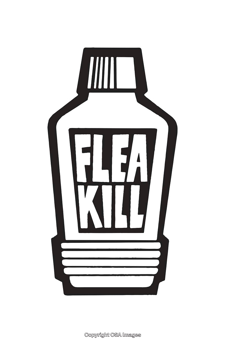Black and White Line Art Illustration of a Flea Control Product