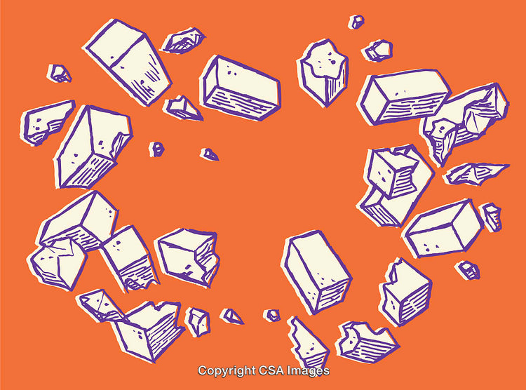 Abstract Geometric Floating Shapes on a Vibrant Orange Background