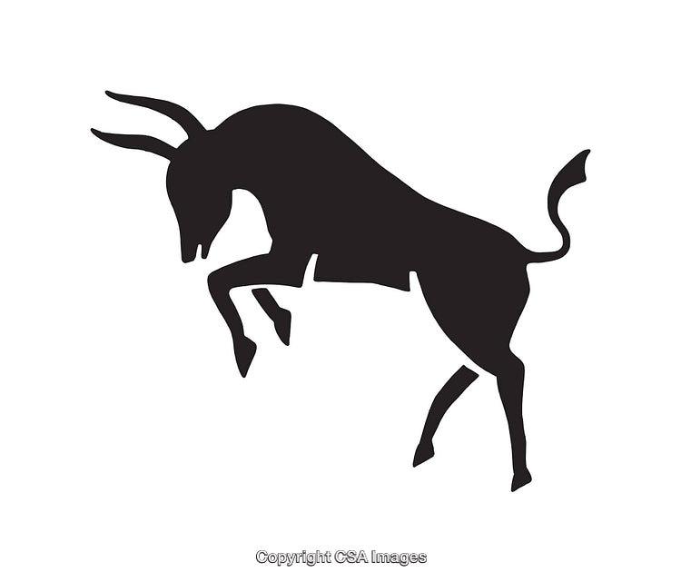 Silhouette of a Rearing Bull in Black and White
