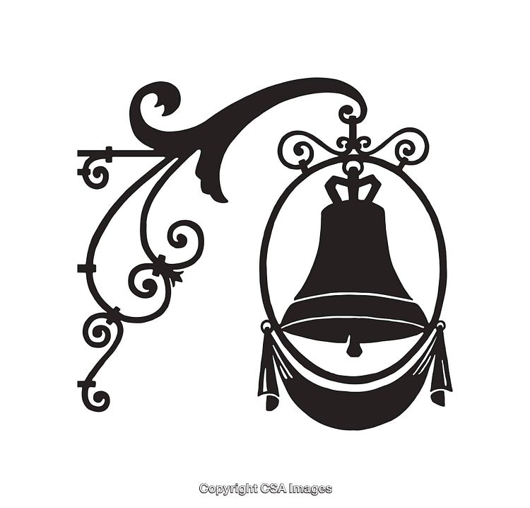 Ornate Black and White Vintage Bell Line Art Drawing