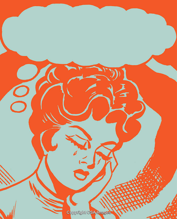 Retro Comic Illustration of a Woman With Thought Bubble and Emotional Expression