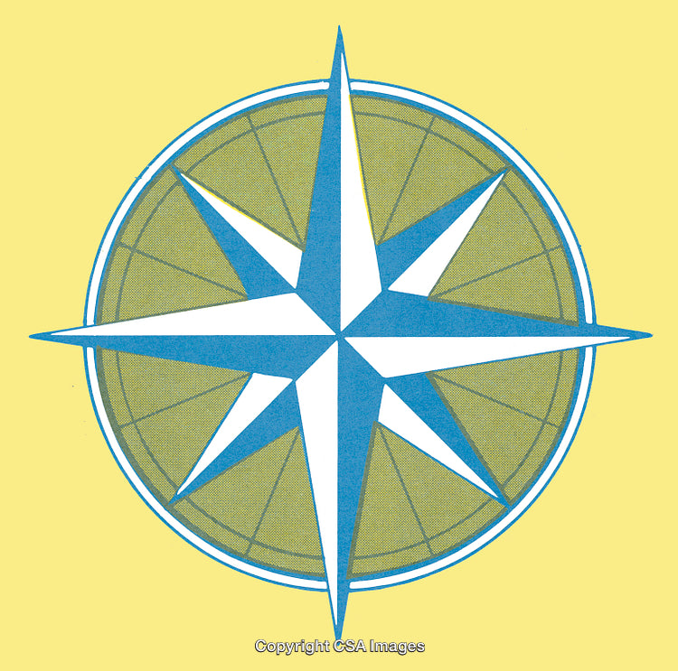 Blue Compass Rose Icon on Yellow Background with Vintage Design