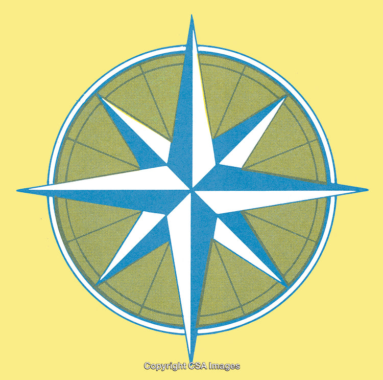 Blue Compass Rose Icon on Yellow Background with Vintage Design