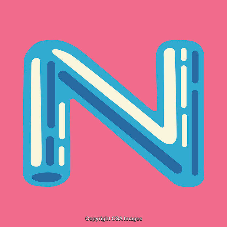 Colorful 3D Letter N on Pink Background With Playful Geometry