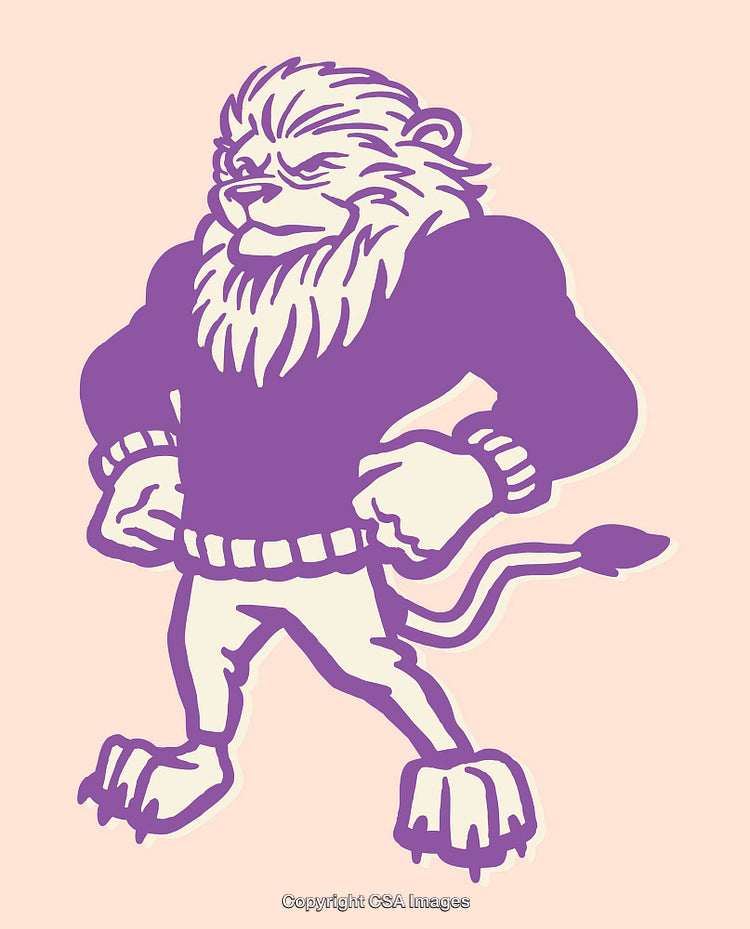 Strong Purple Lion Mascot in Sweater Illustration on Soft Background