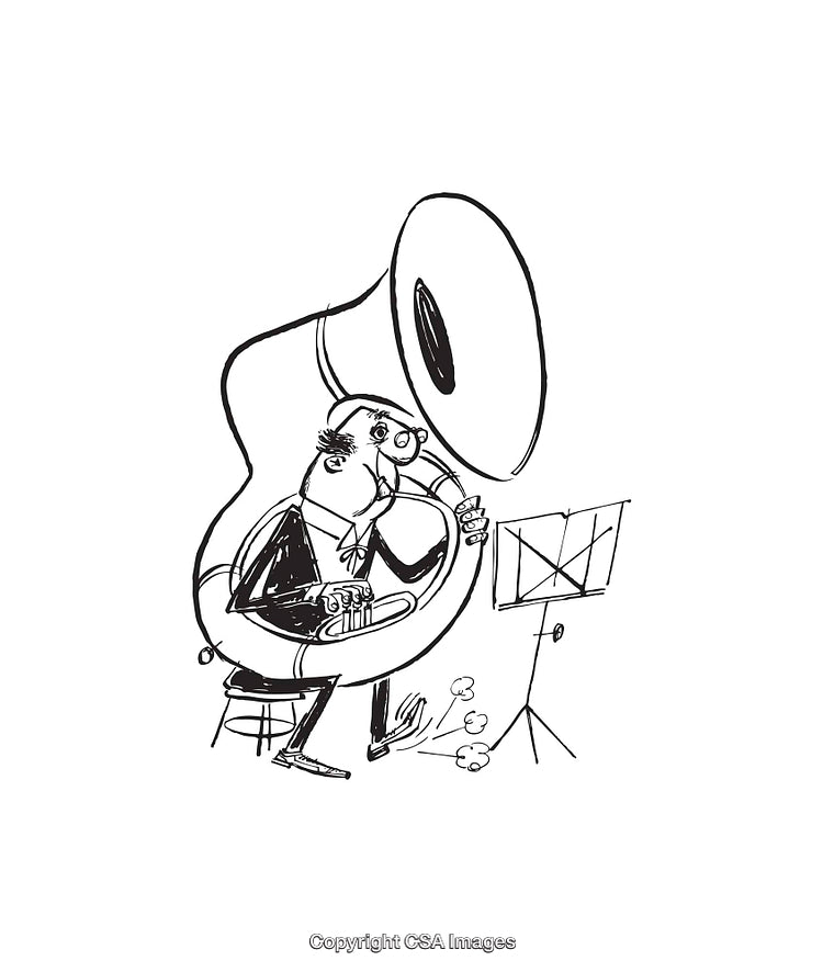 Line Art Cartoon of a Musician Playing a Sousaphone
