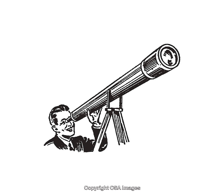 Vintage Style Illustration of Man Observing with Telescope