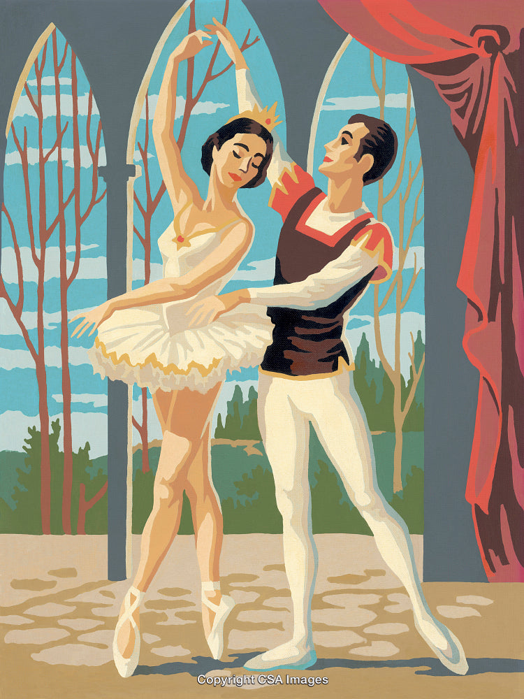 Elegant Ballet Couple Dancing in Scenic Outdoor Performance Illustration