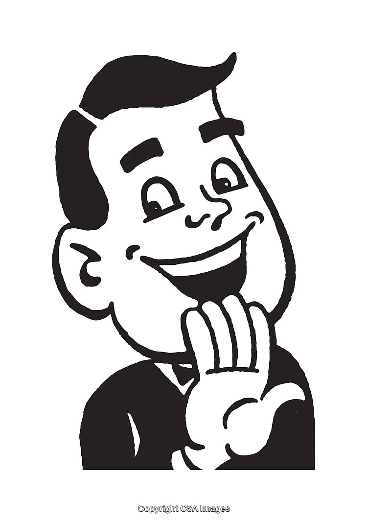 Retro-Style Cartoon Man Laughing and Sharing a Secret