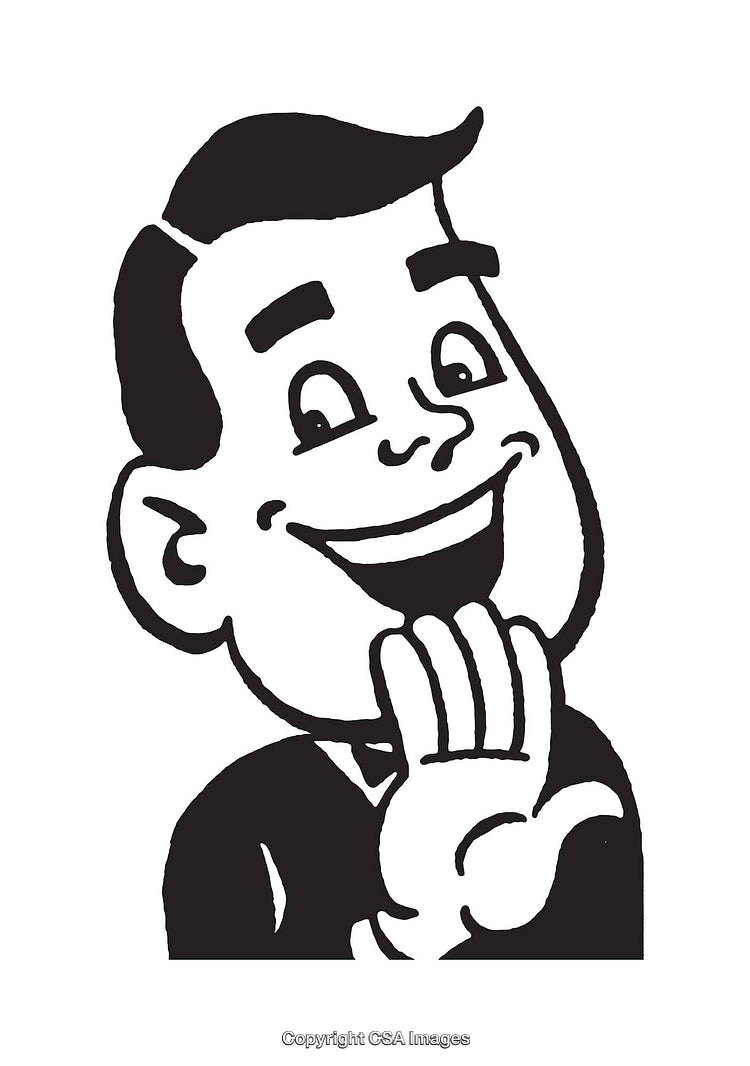 Retro-Style Cartoon Man Laughing and Sharing a Secret