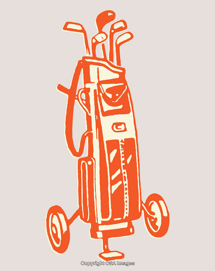 Stylized Illustration of a Golf Bag with Clubs in Minimalist Line Art Design