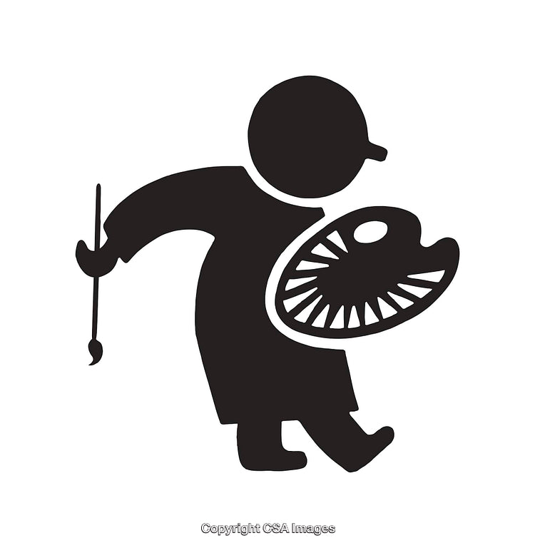 Black And White Line Art of Artist Icon with Paintbrush and Palette
