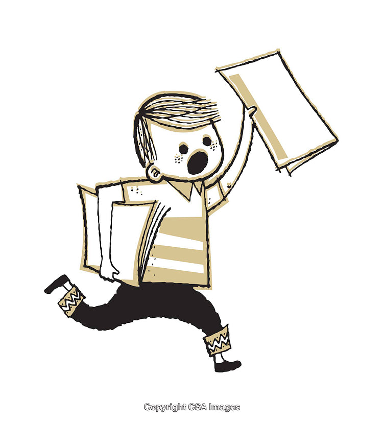 Illustration of a Boy Running with Papers in Expressive Style