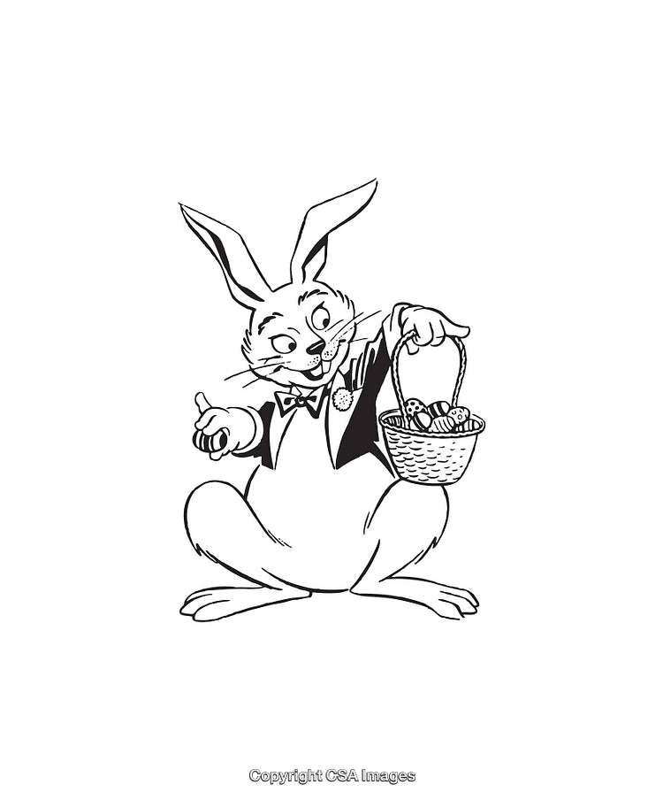 Easter Bunny Line Art Holding Basket of Eggs in Playful Style