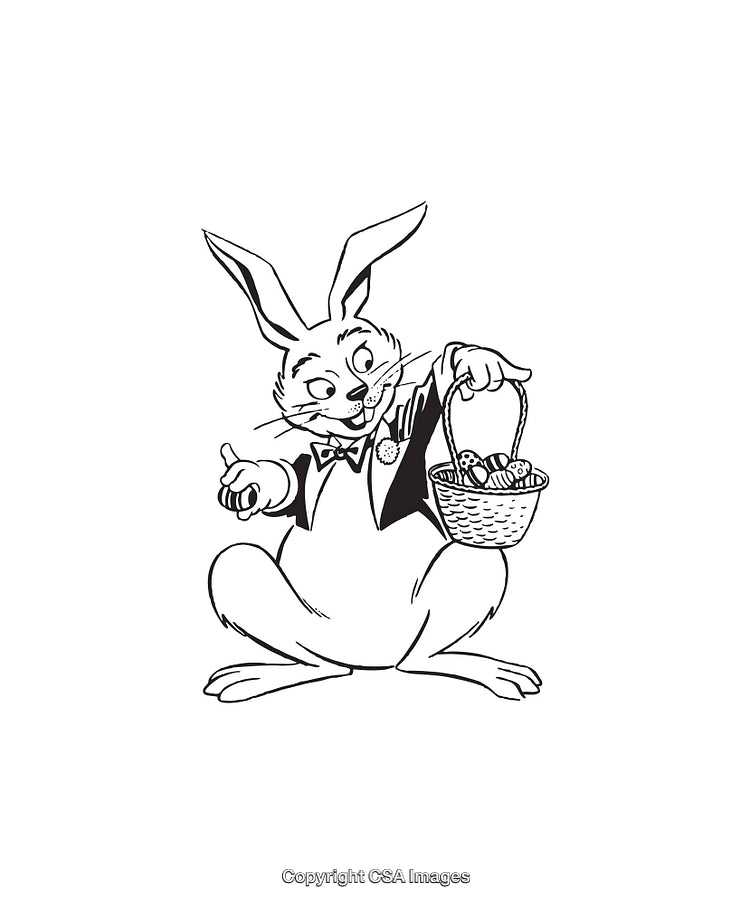 Easter Bunny Line Art Holding Basket of Eggs in Playful Style