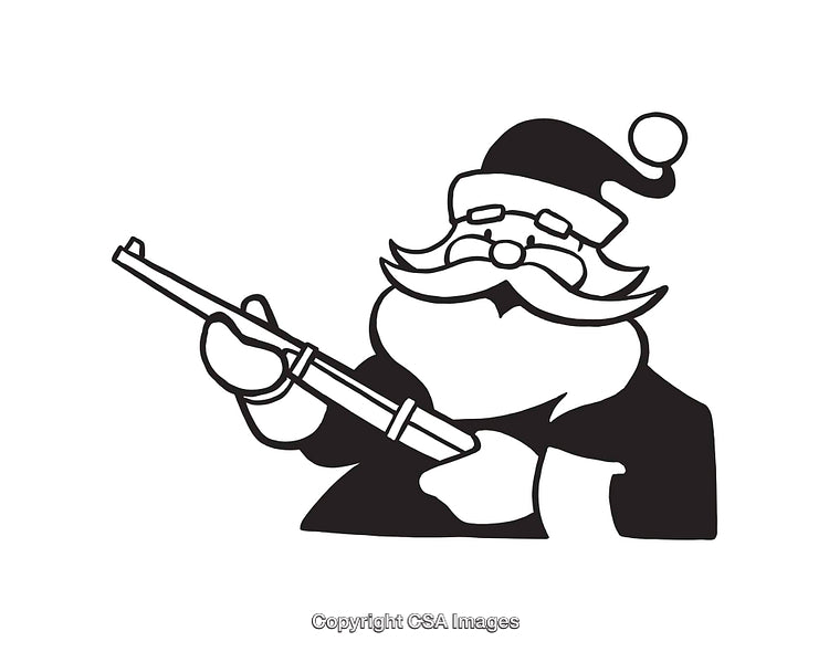 Black and White Santa Claus Holding a Rifle Illustration