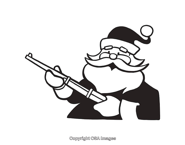 Black and White Santa Claus Holding a Rifle Illustration